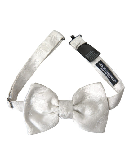  - White Floral Silk Adjustable Men Neck Bow Tie