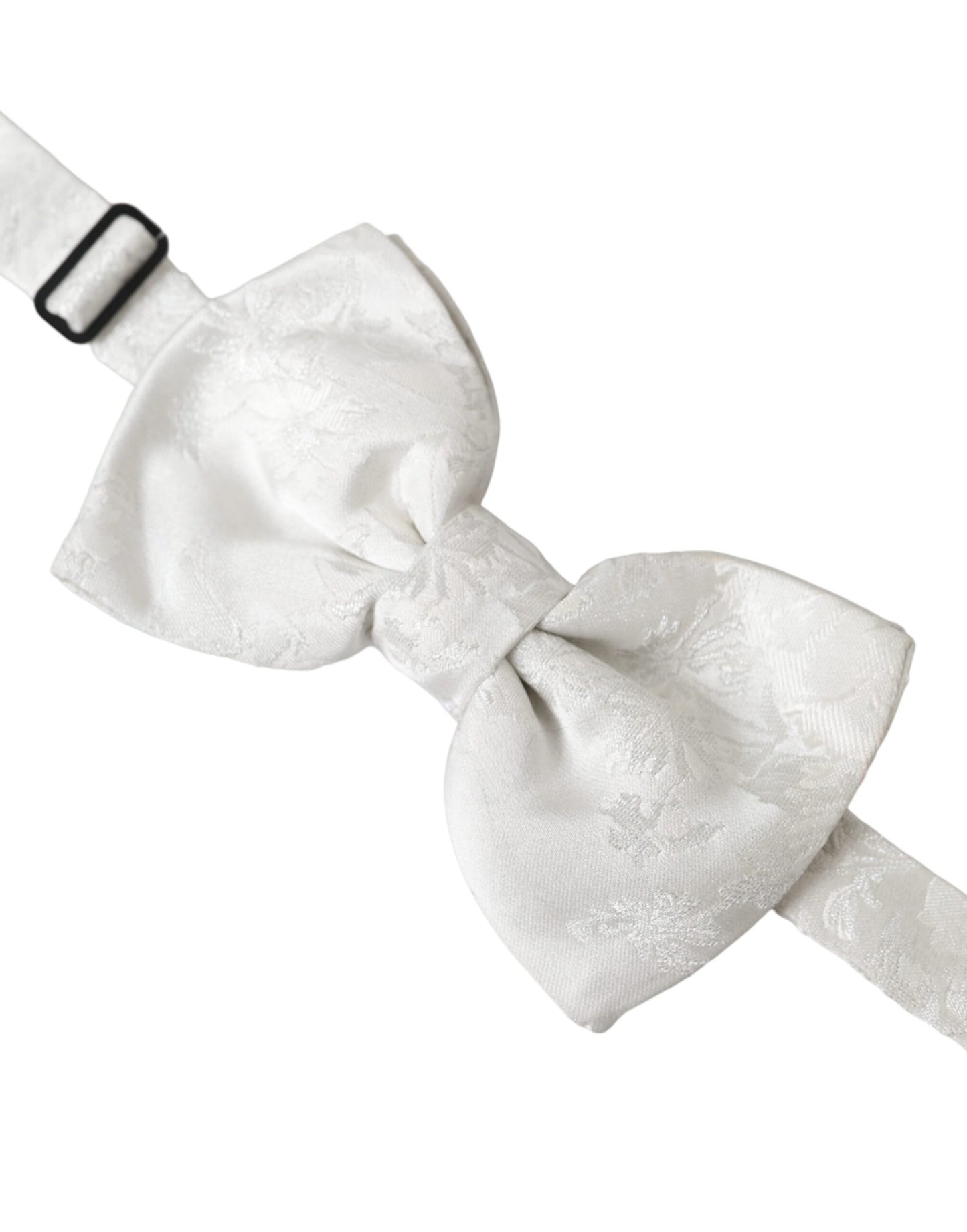  - White Floral Silk Adjustable Men Neck Bow Tie