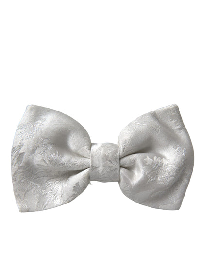  - White Floral Silk Adjustable Men Neck Bow Tie