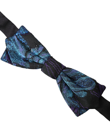  - Black Blue Brocade Adjustable Neck Men Bow Tie