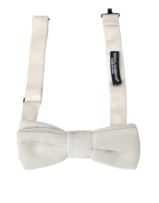  - White Suede Cotton Adjustable Neck Men Bow Tie