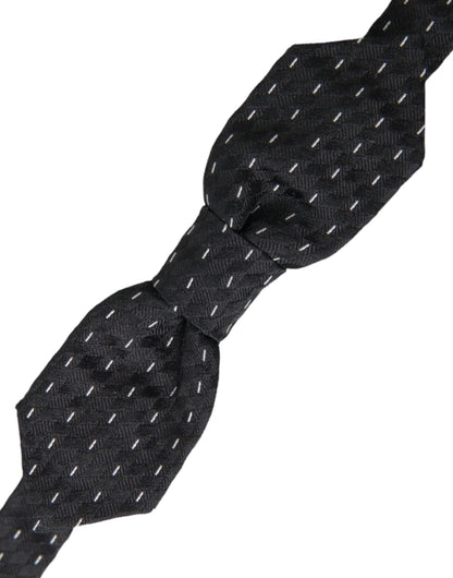  - Black White Stitched Silk Men Neck Bow Tie