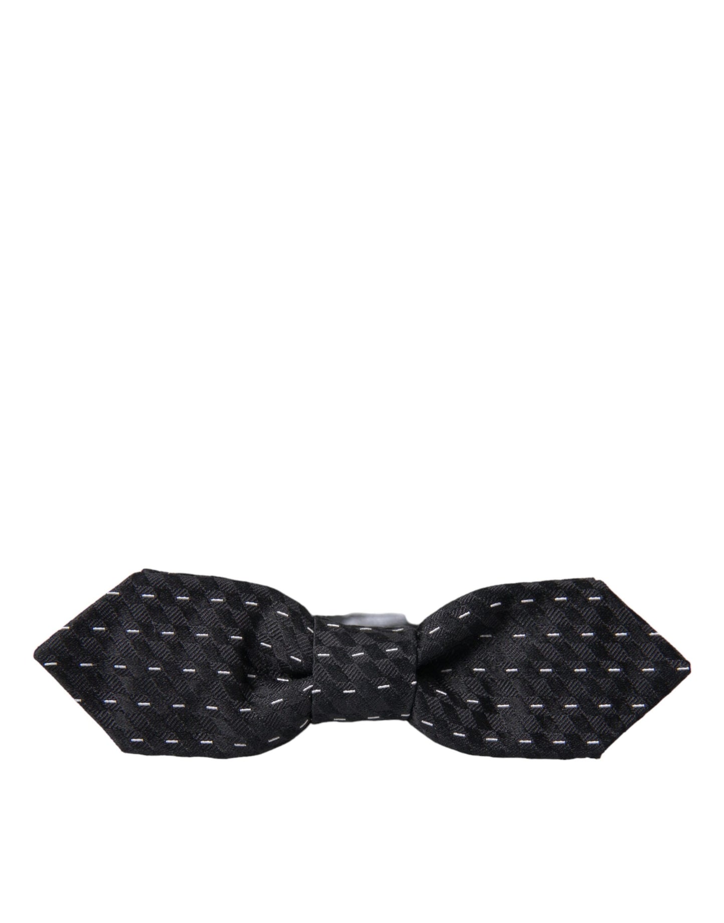  - Black White Stitched Silk Men Neck Bow Tie