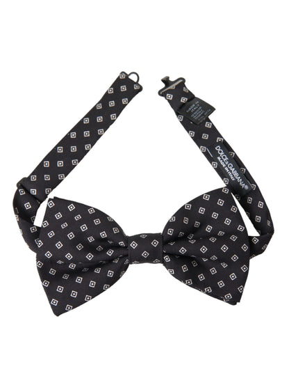  - Black Patterned Silk Adjustable Neck Men Bow Tie