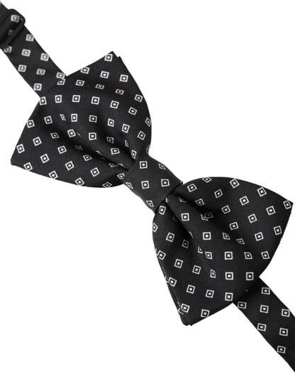  - Black Patterned Silk Adjustable Neck Men Bow Tie