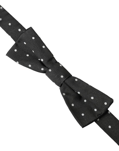  - Black White Polka Dot Silk Men Neck Bow Tie