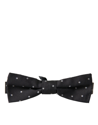  - Black White Polka Dot Silk Men Neck Bow Tie