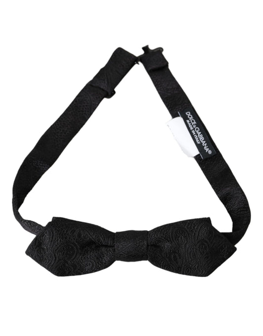  - Black Brocade Silk Adjustable Neck Bow Tie