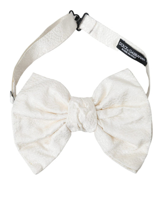  - White Textured Cotton Adjustable Neck Bow Tie