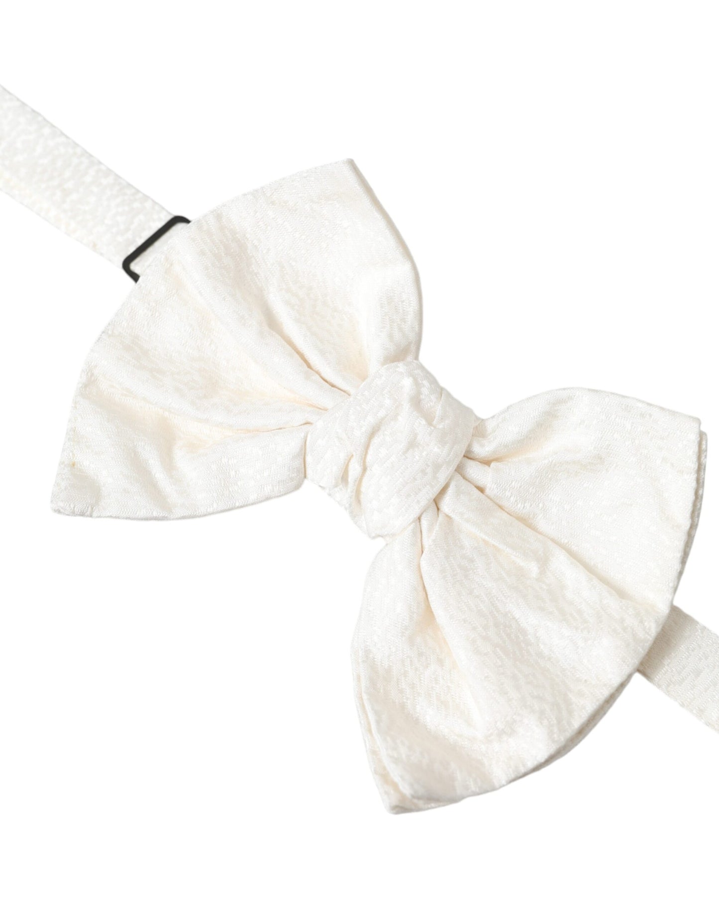  - White Textured Cotton Adjustable Neck Bow Tie