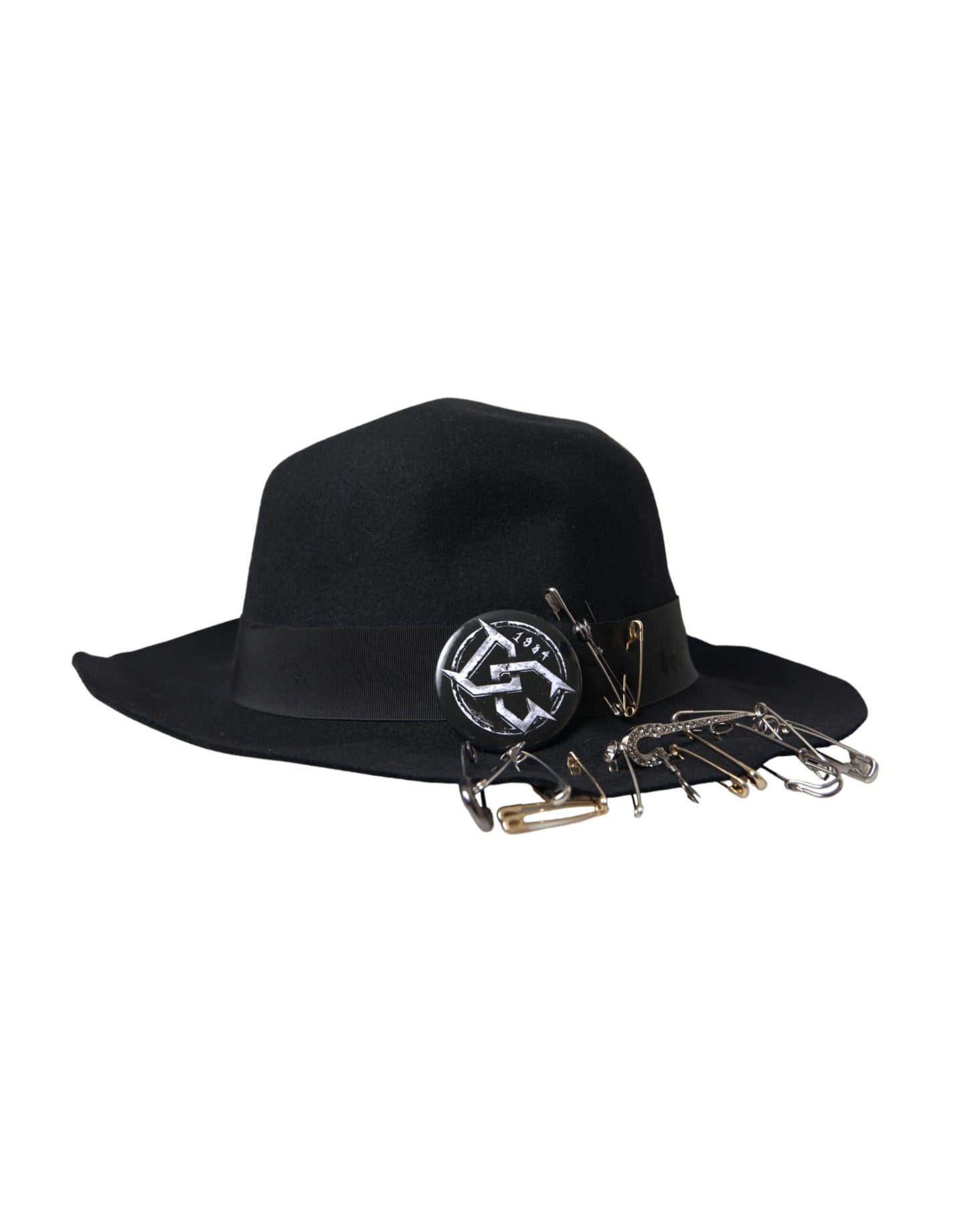  - Black Embellished Fedora Wide Brim Hat Men