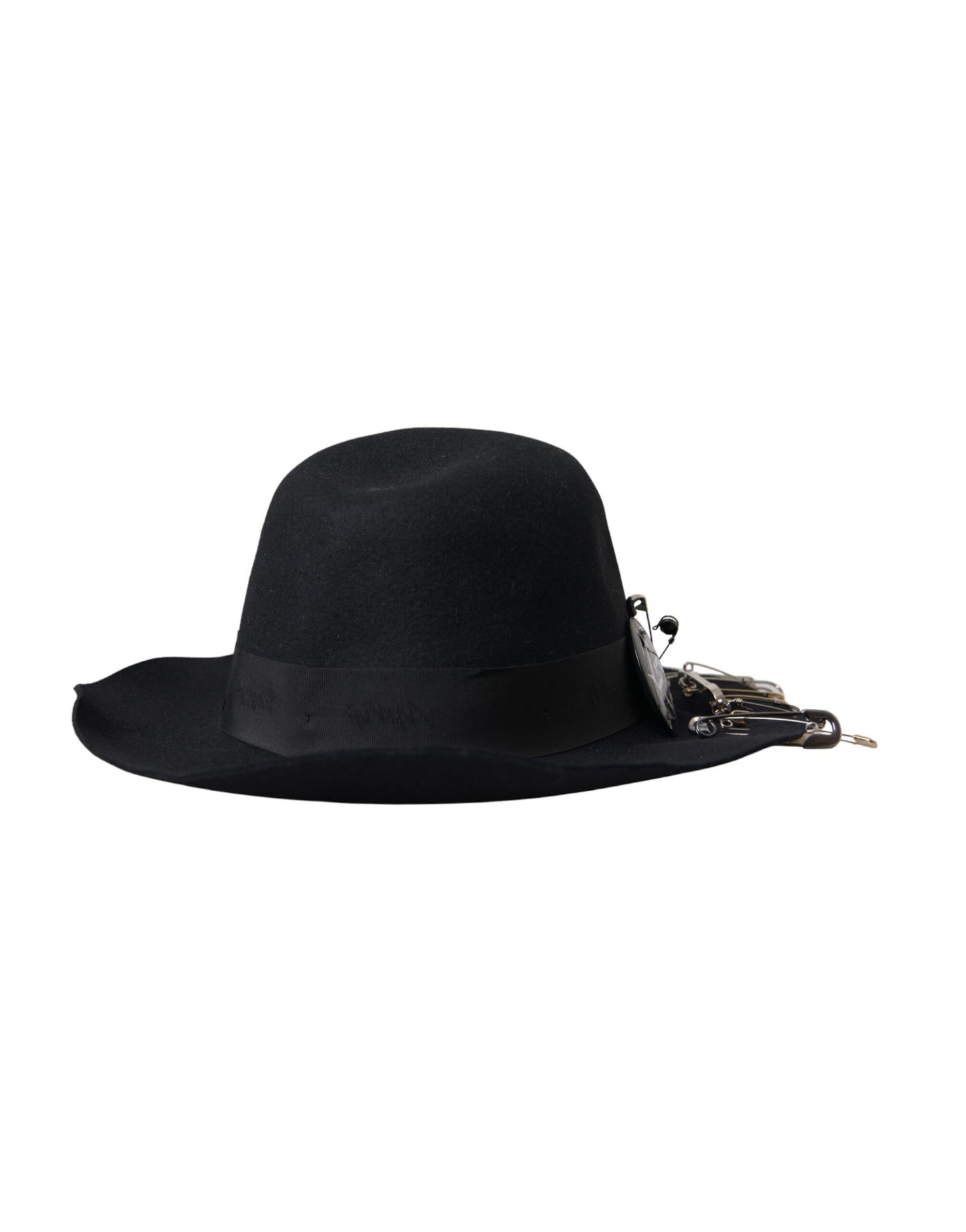  - Black Embellished Fedora Wide Brim Hat Men