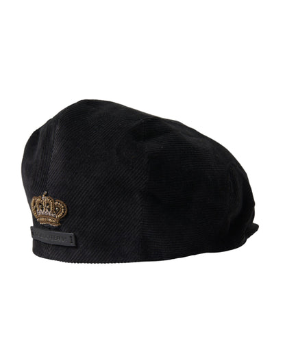  - Black Corduroy Crown Newsboy Hat Men