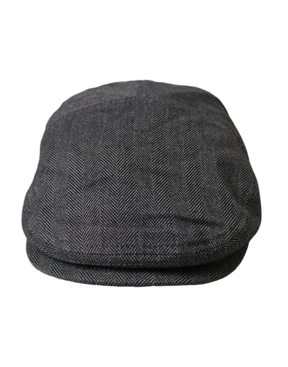  - Gray Herringbone Crown Newsboy Hat Men