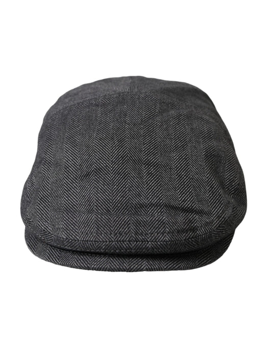  - Gray Herringbone Crown Newsboy Hat Men