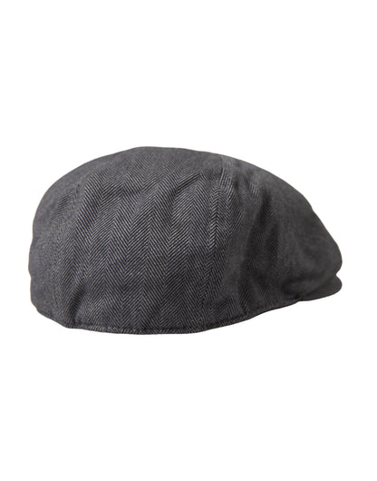  - Gray Herringbone Crown Newsboy Hat Men