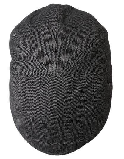  - Gray Herringbone Crown Newsboy Hat Men