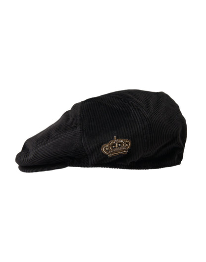  - Black Corduroy Crown Newsboy Hat Men