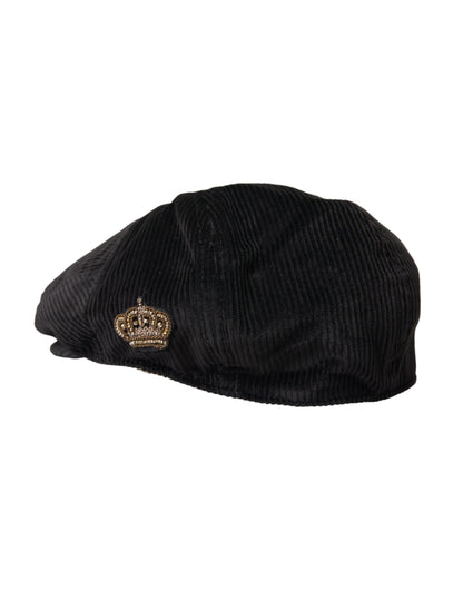  - Black Corduroy Crown Newsboy Hat Men