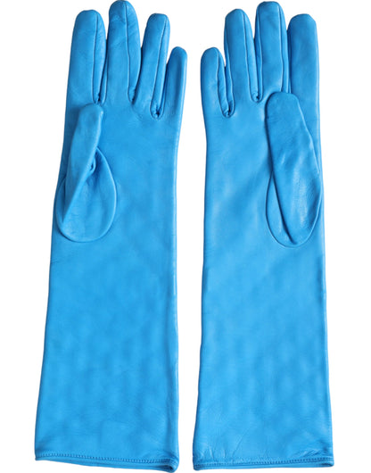 Blue Leather Quilted Mid Arm Length Gloves - The Luxe Alliance