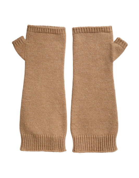  - Brown Cashmere Knitted Fingerless Gloves