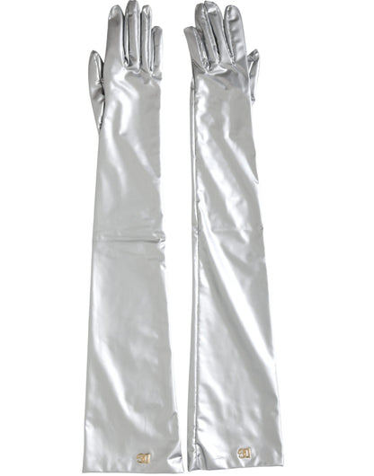  - Silver Spandex Logo Elbow Length Gloves