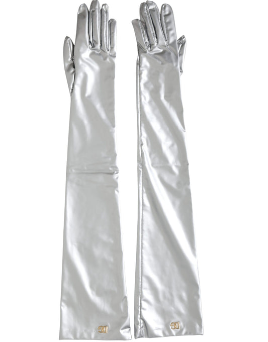  - Silver Spandex Logo Elbow Length Gloves