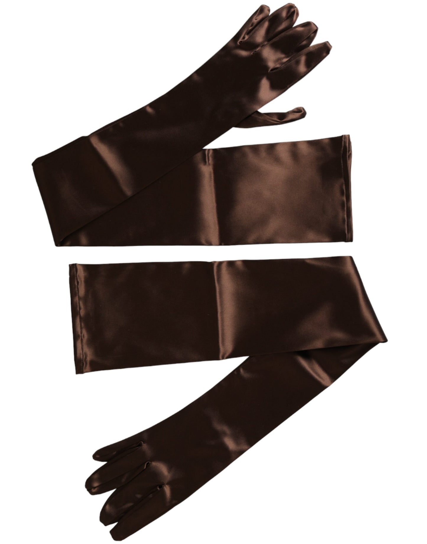  - Brown Acetate Satin Elbow Length Gloves