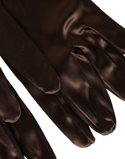  - Brown Acetate Satin Elbow Length Gloves