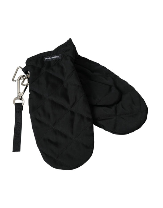  - Black Quilted Nylon Wrist Length Mitten Gloves