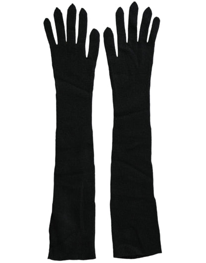  - Black Cashmere Knitted Elbow Length Gloves