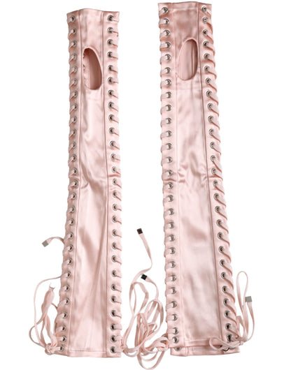  - Pink Acetate Lace Up Fingerless Gloves