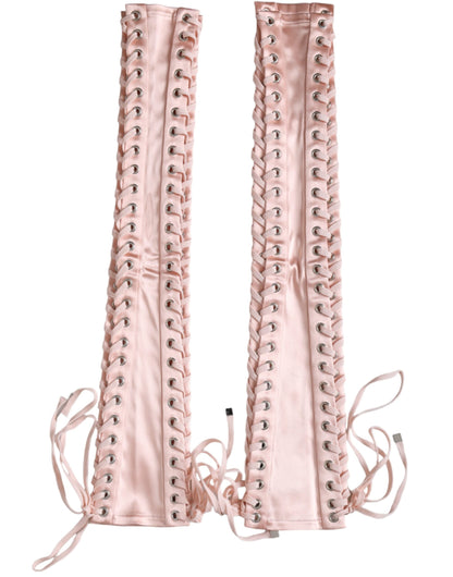  - Pink Acetate Lace Up Fingerless Gloves