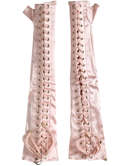  - Pink Acetate Lace Up Fingerless Gloves