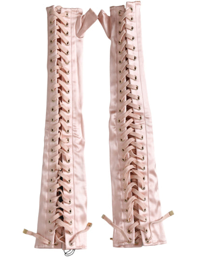  - Pink Acetate Lace Up Fingerless Gloves