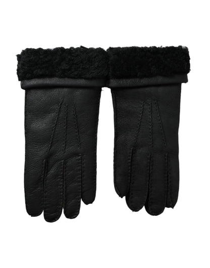  - Black Leather Fur Short Hands Gloves