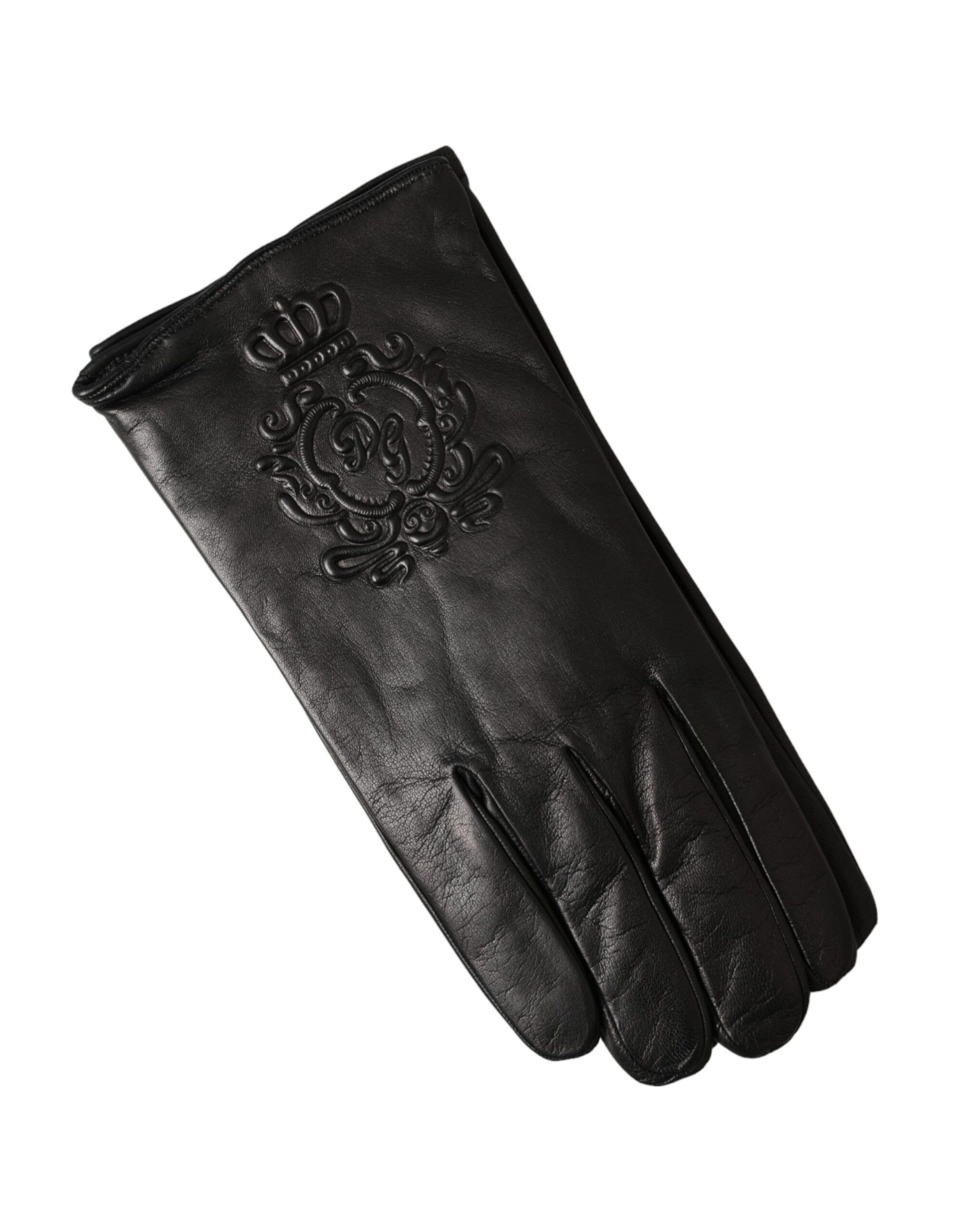 Black Lamb Leather Gloves with Embossed Logo