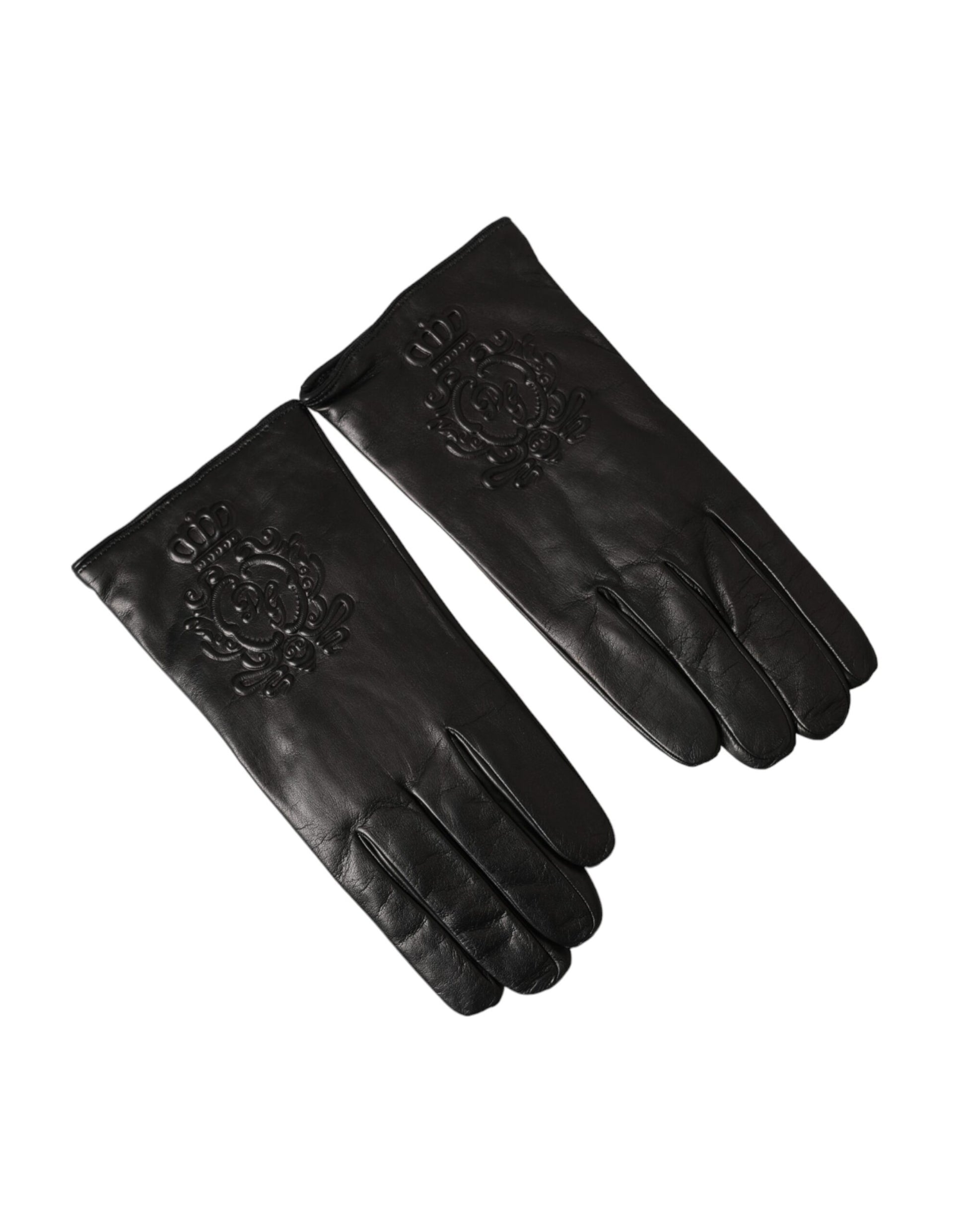 Black Lamb Leather Gloves with Embossed Logo