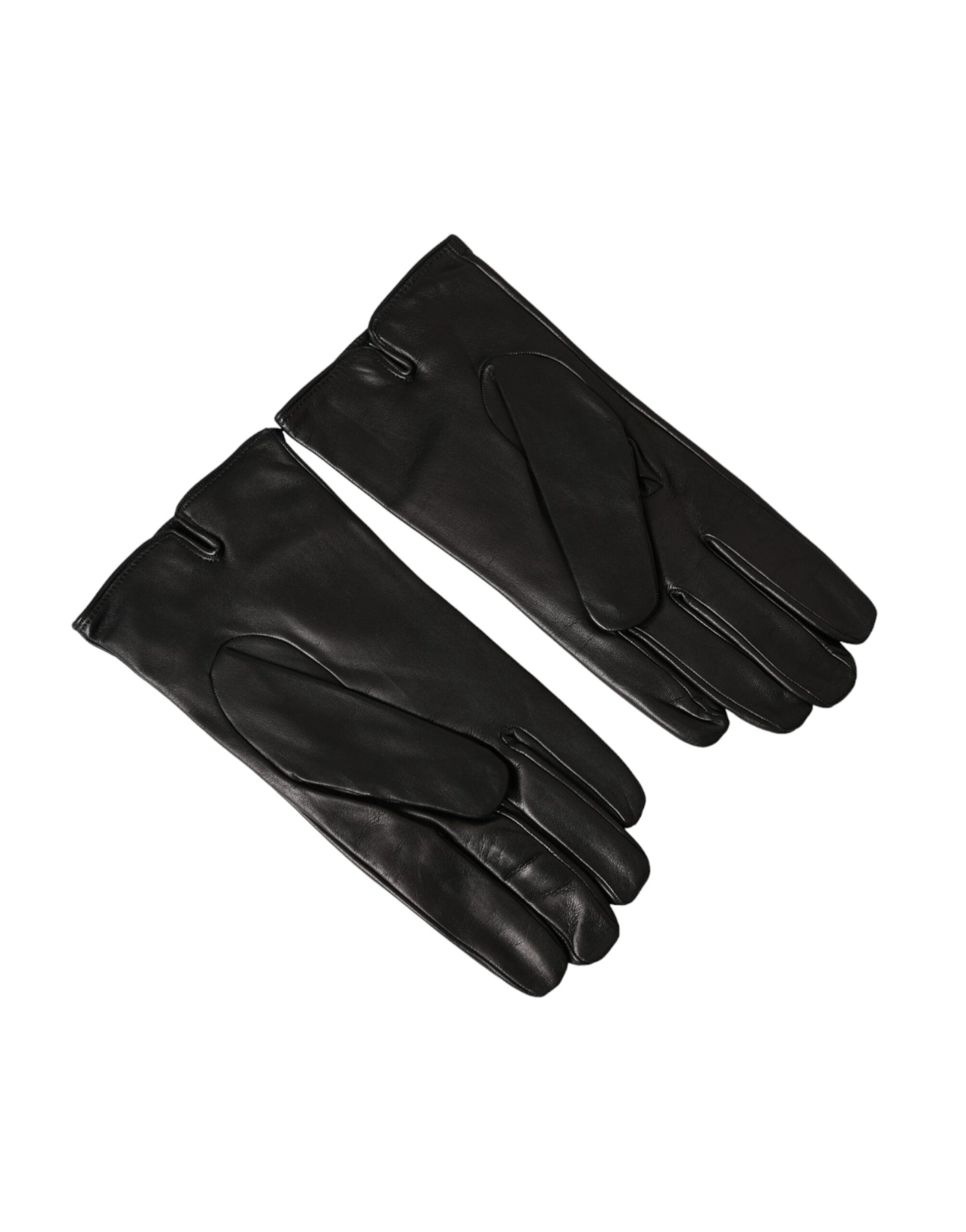 Black Lamb Leather Gloves with Embossed Logo