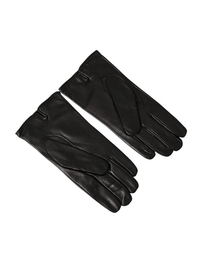  - Black Leather Embossed Logo Short Hands Gloves