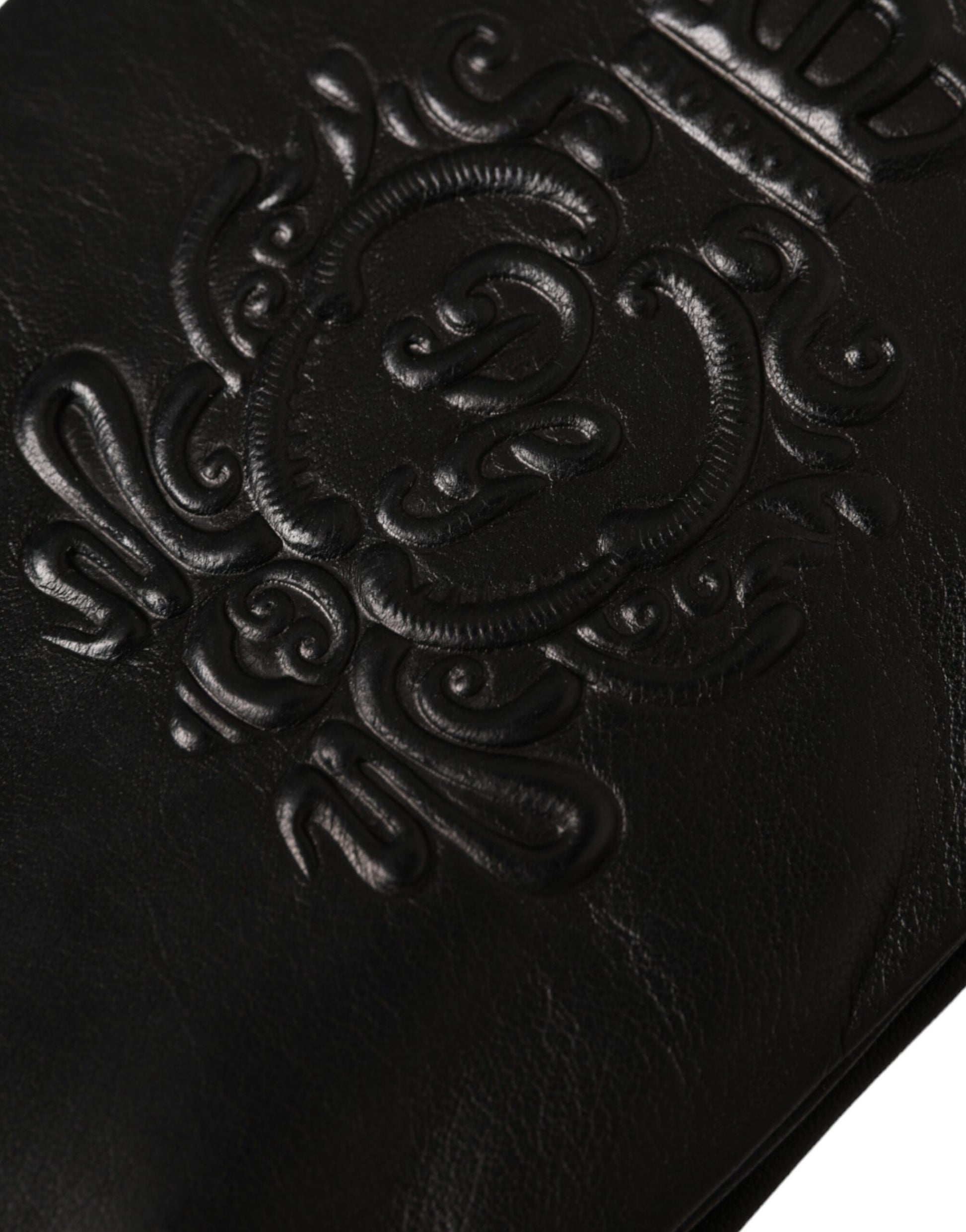 Black Lamb Leather Gloves with Embossed Logo