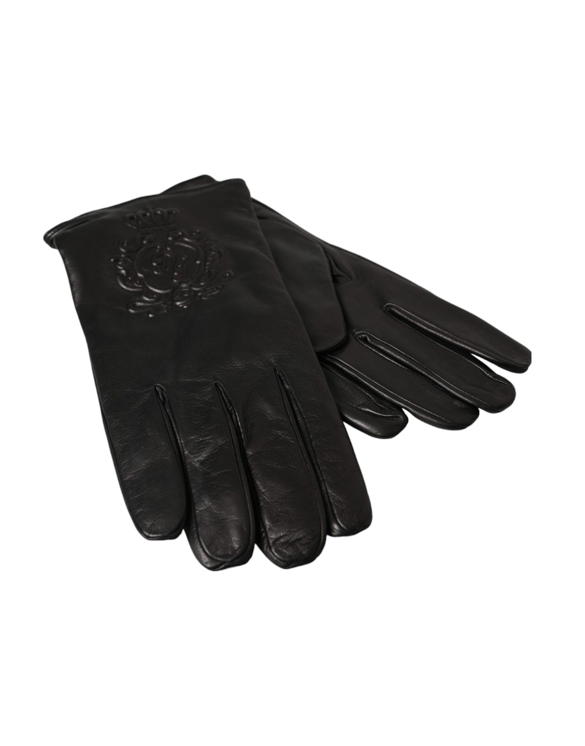 Black Lamb Leather Gloves with Embossed Logo