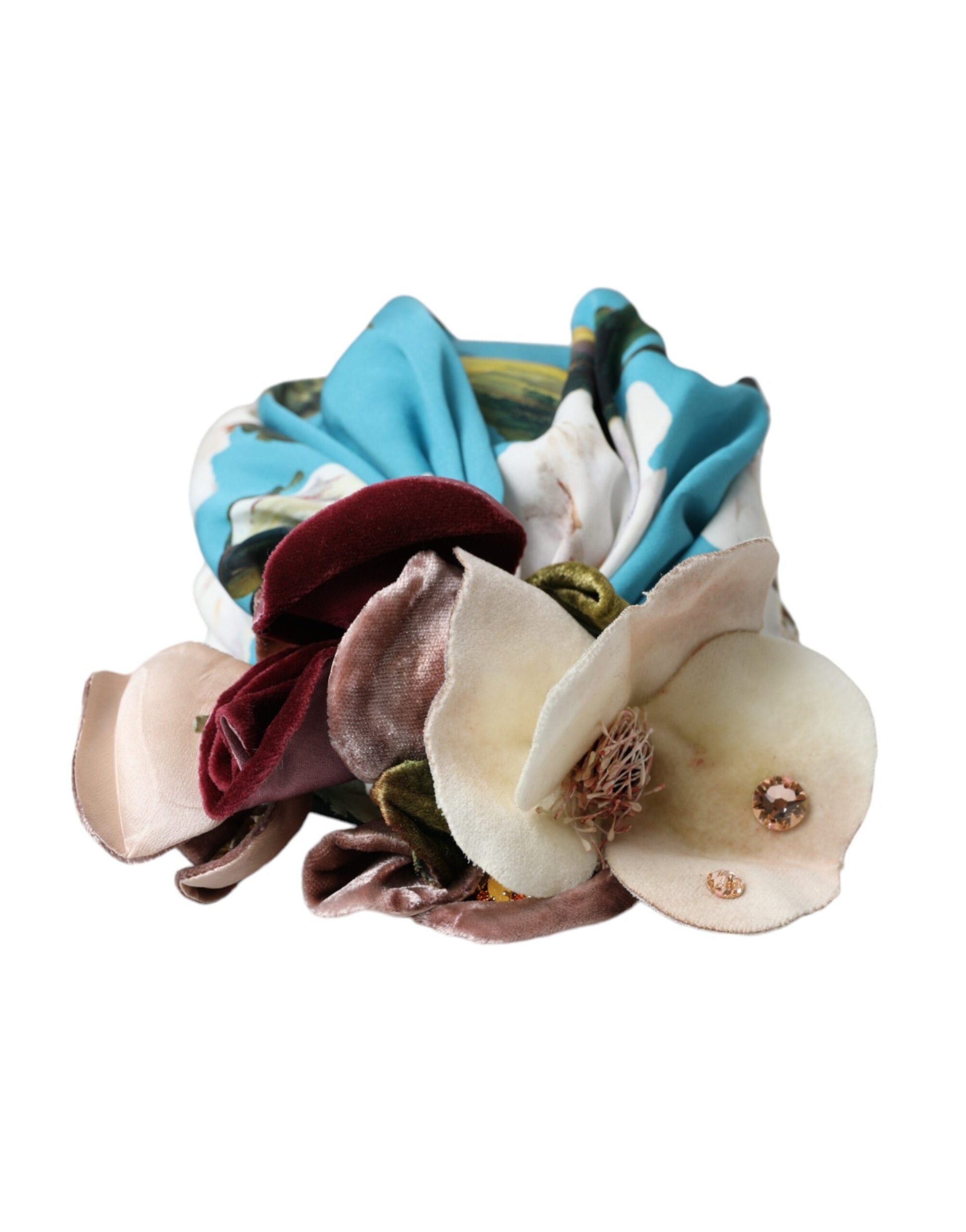 Dolce & Gabbana Blue Floral Motif Turban Head Hat for Women
