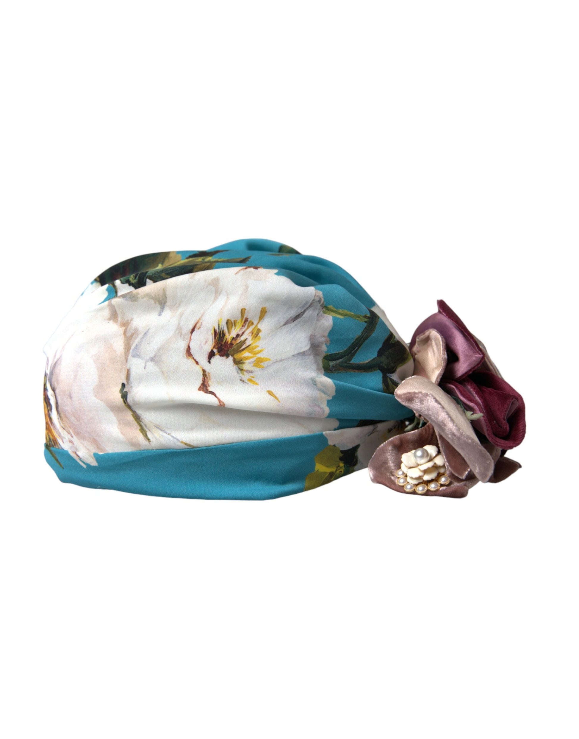 Dolce & Gabbana Blue Floral Motif Turban Head Hat for Women