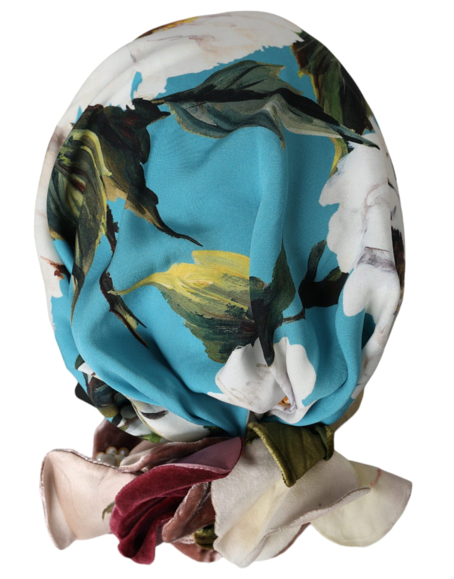 Dolce & Gabbana Blue Floral Motif Turban Head Hat for Women