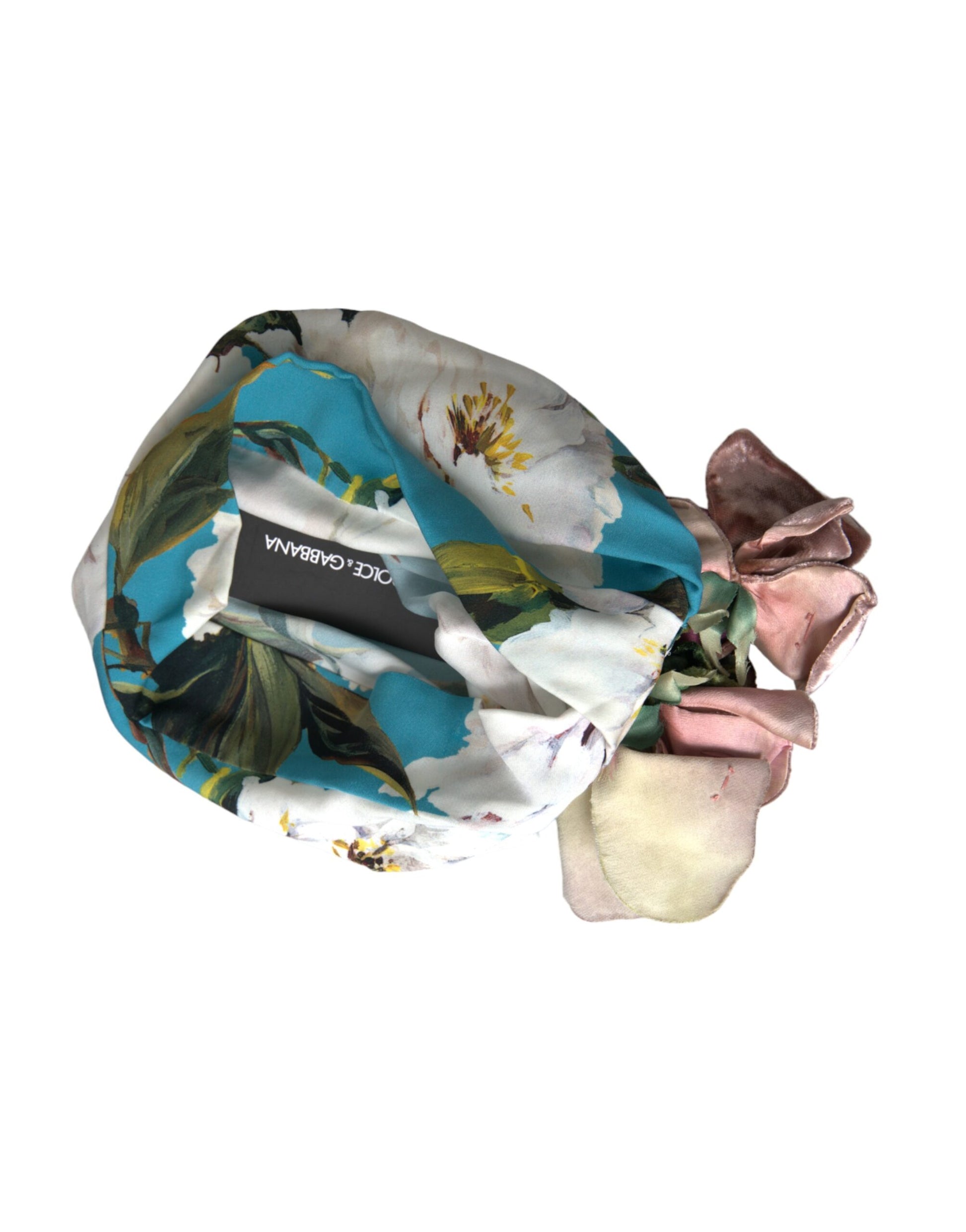 Dolce & Gabbana Blue Floral Motif Turban Head Hat for Women