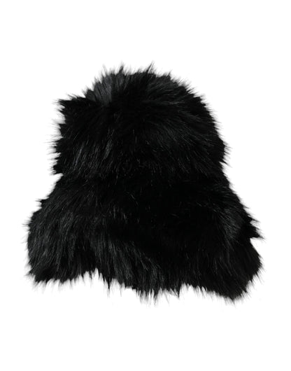 Dolce & Gabbana Black Faux Fur Women's Bucket Hat