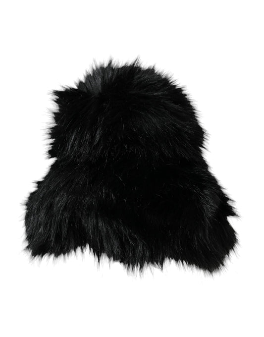 Dolce & Gabbana Black Faux Fur Women's Bucket Hat