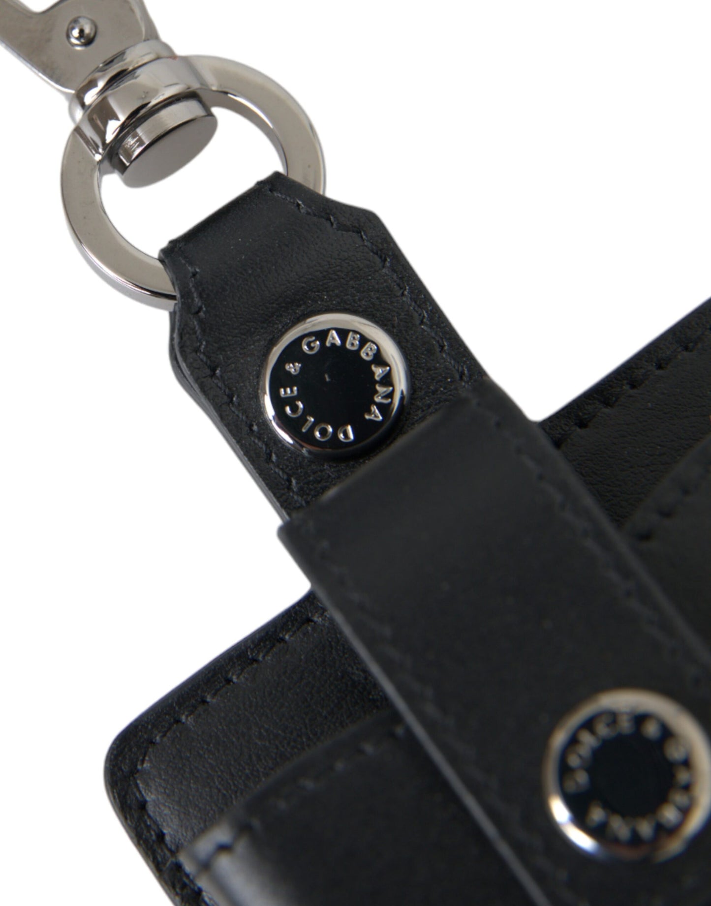  - Black Plain Leather Silver Metal Airpods Case