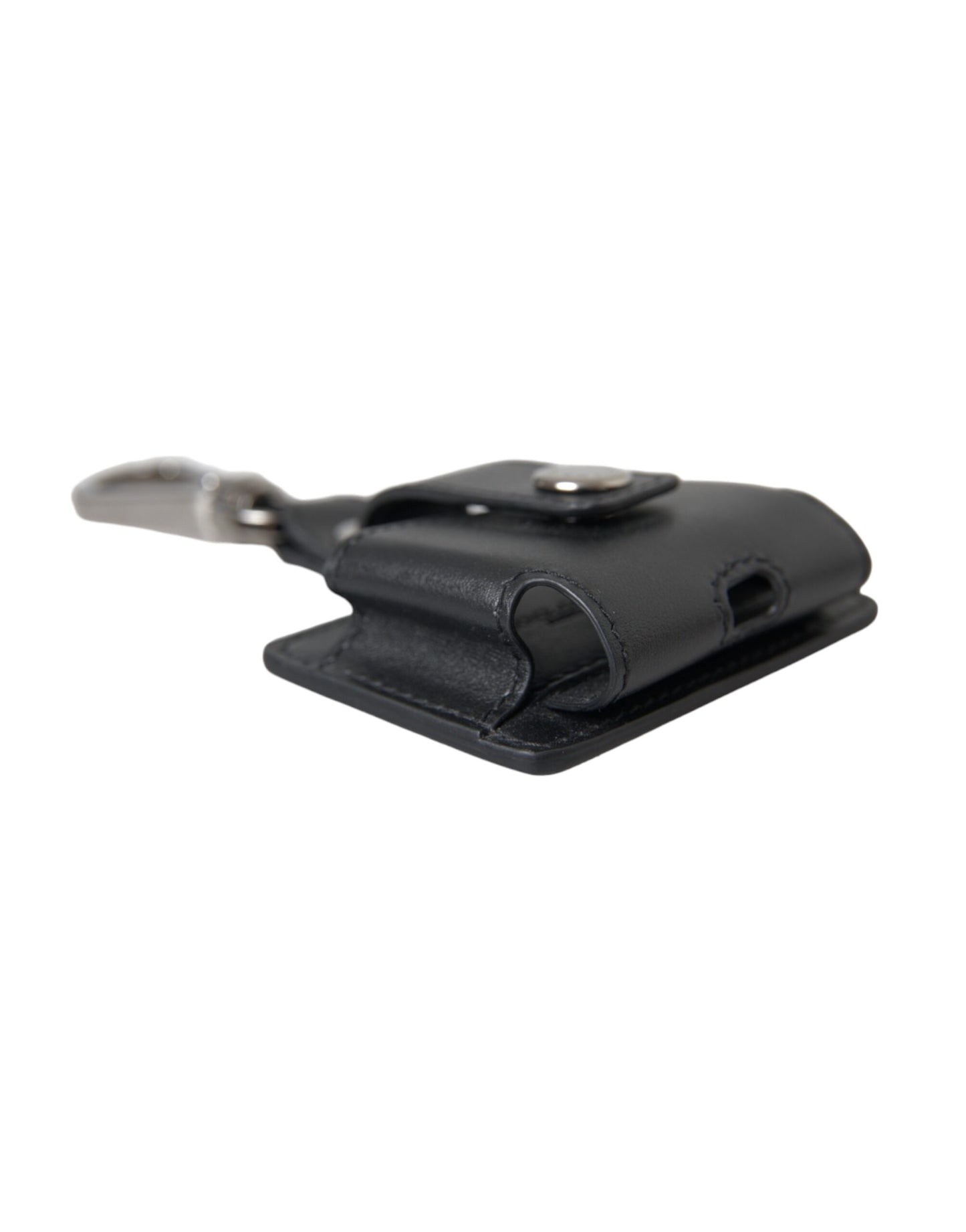  - Black Plain Leather Silver Metal Airpods Case